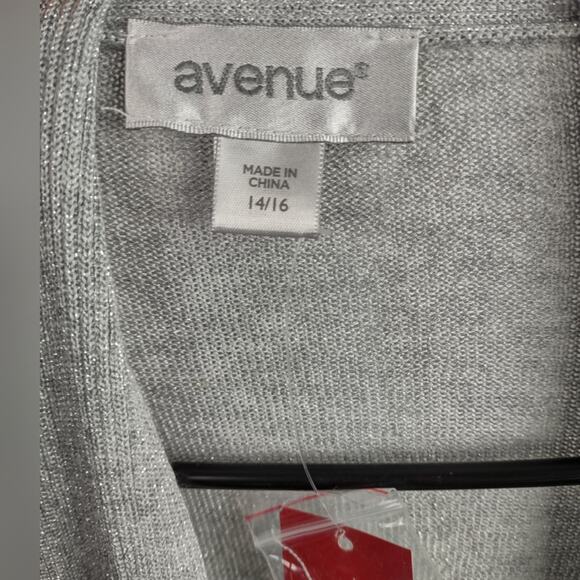 Avenue Waterfall Gray Metallic Thread Gray Ribbed Detail Open Cardigan 14/16 - Picture 4 of 10